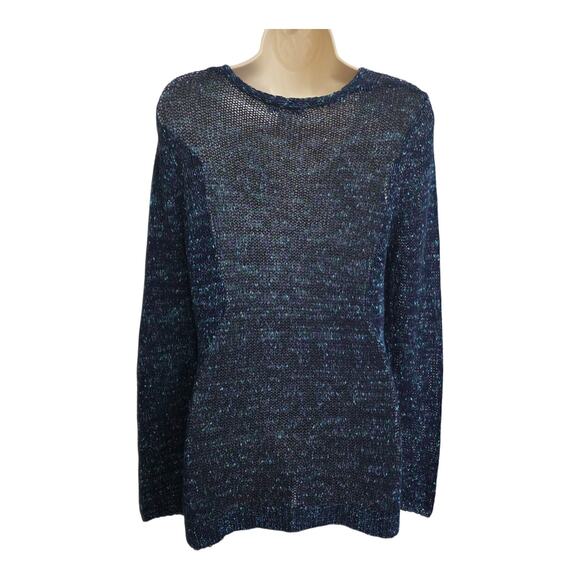 Coldwater Creek Long Sleeve V Neck Confetti Blue Knit Pullover Sweater Sz 4 - Picture 2 of 7